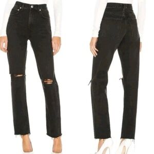 Agolde Cherie Destroyed High Rise Straight Leg Raw Hem Jeans Size 25 Act (26W)